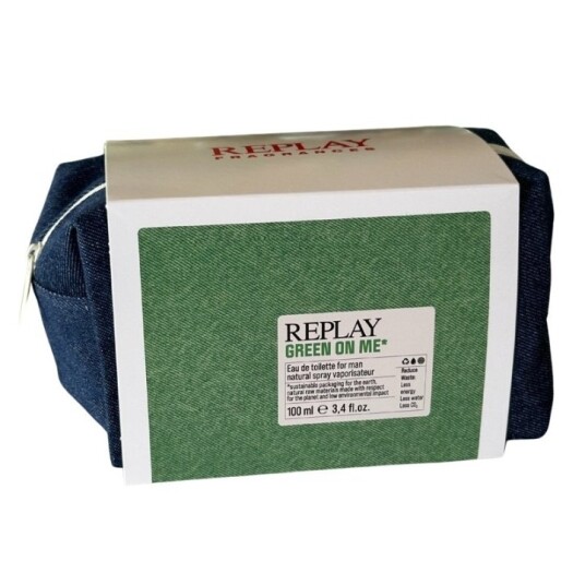 Replay Green On Me Man Gavesett 100ml Edt med Pochette for Herre