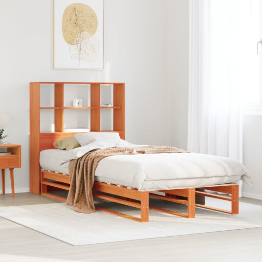  Seng med bokhylle uten madrass voksbrun 100x200 cm heltre 8721158627032