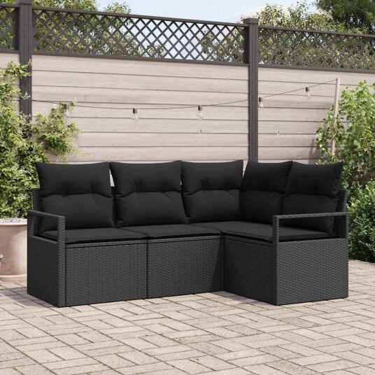 vidaXL Sofa sett med pute med lagring 4 pcs Svart polyrotting