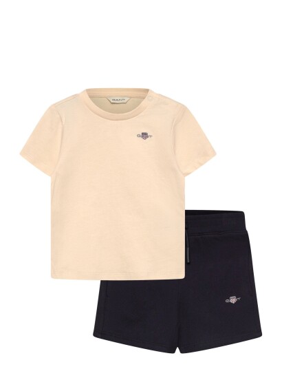 Gant Kids Shield Ss T Shirt And Sweatshort Set Cream 116