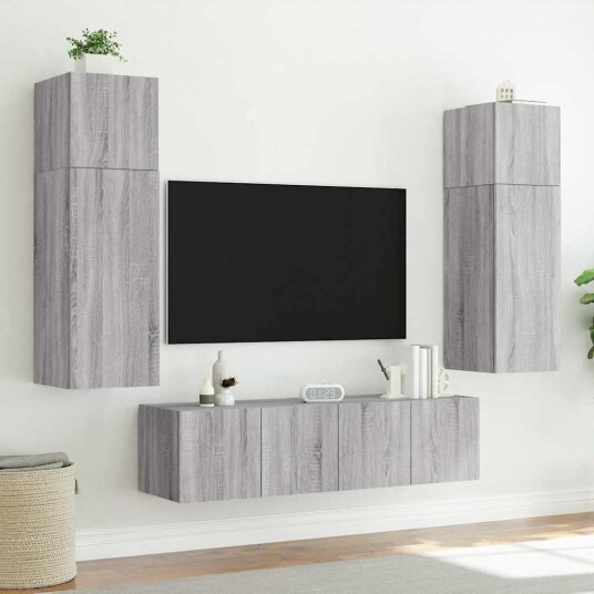 vidaXL TV-benker med LED-lys 2 stk grå sonoma 80x35x31 cm 8721012258761 vidaXL TV-benker med LED-lys 2 stk grå sonoma 80x35x31 cm 8721012258761