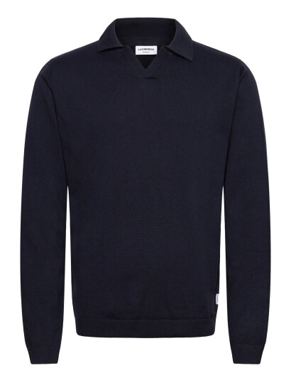 Lindbergh Splitneck Recycled Yarn Knit - Navy - L Lindbergh Splitneck Recycled Yarn Knit - Navy - L