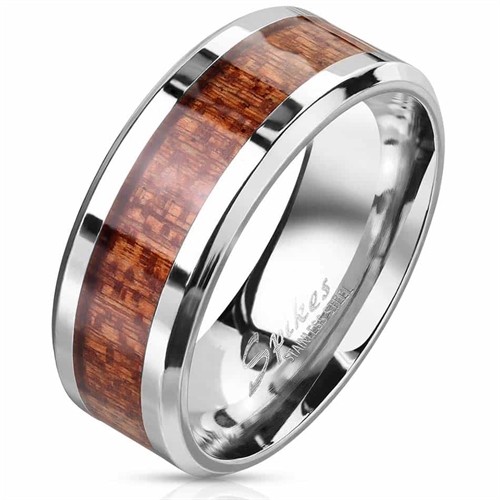 Tree inlay og rustfritt stål ring Tree inlay og rustfritt stål ring