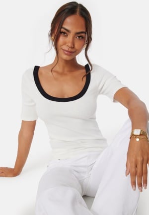 BUBBLEROOM Contrast Rib Short Sleeve Top White S