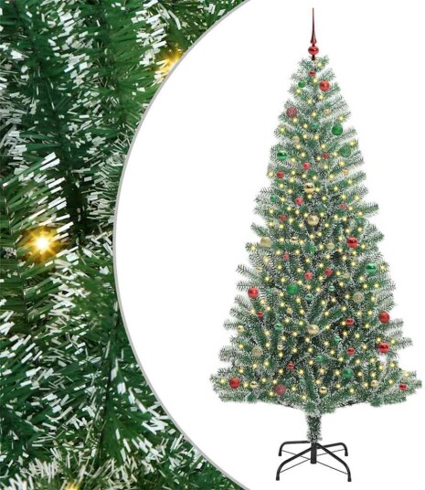 Kunstig Julesekk Snø Flocket med LED Lys Grønn og hvit 240 cm