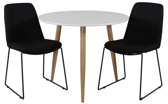 Venture Design Polar & Muce spisegruppe Hvit/svart 2 st stoler & bord 90 cm