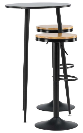 Venture Design Plaza & Conway bargruppe Svart/svart 2 stoler & bord 60 cm