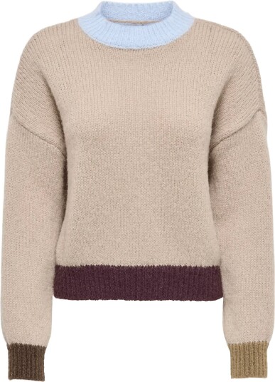 ONLY Onlolina Ls Contrast Highneck Cc Knt Beige M