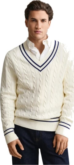 Gant Cotton Cable V Neck Cream S