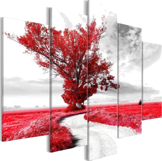 Bilde Tree Near The Road 5 Parts Red 100x50 Artgeist sp. z o. o.