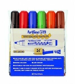 Artline sett med tavlepenner skrå spiss 6 farger