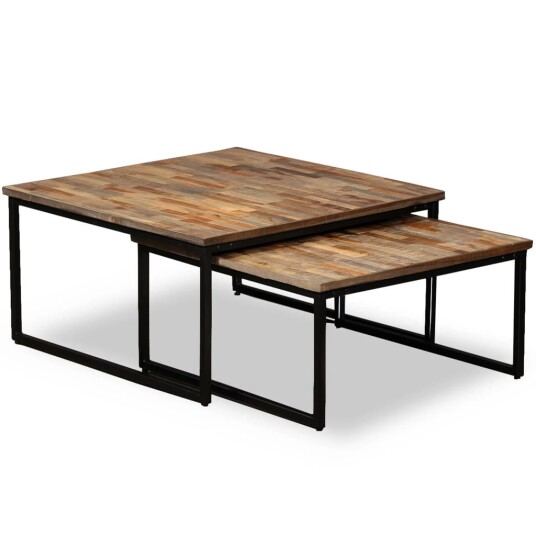 vidaXL Settbord salongbord 2 deler heltre gjennvunnet teak