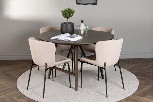 Kaseidon Spisegruppe 100 cm Rund med 4 Modesto Stoler Beige