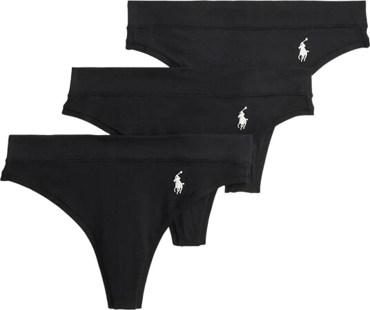 Polo Ralph Lauren Intimates Thong 3 Pack Set   Black   XS