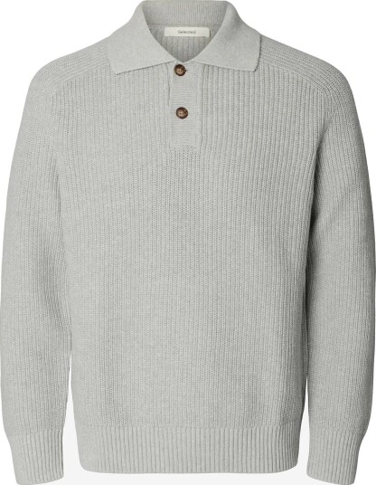 Selected Slmpim Ls Knit Polo Camp LIGHT GREY MELANGE S