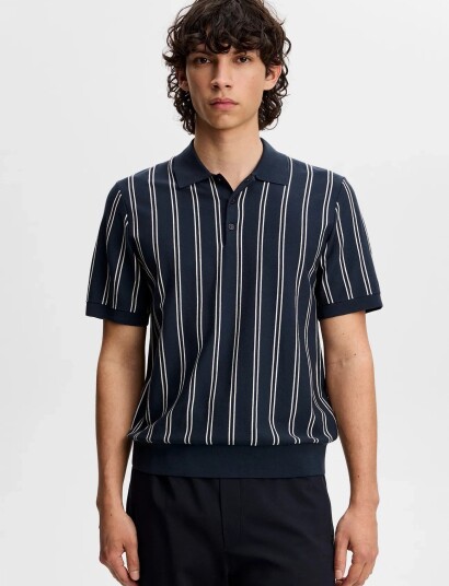 J. Lindeberg Reymond Stripe Knit Polo Navy M