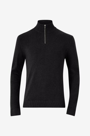 Lindbergh Genser Half Zip Melange Knit Svart Lindbergh Genser Half Zip Melange Knit Svart
