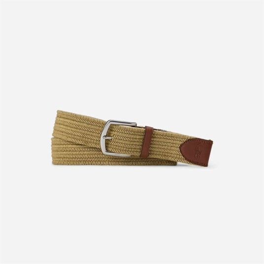 Ralph Lauren Leather-Trim Braided Belt Timber Brown