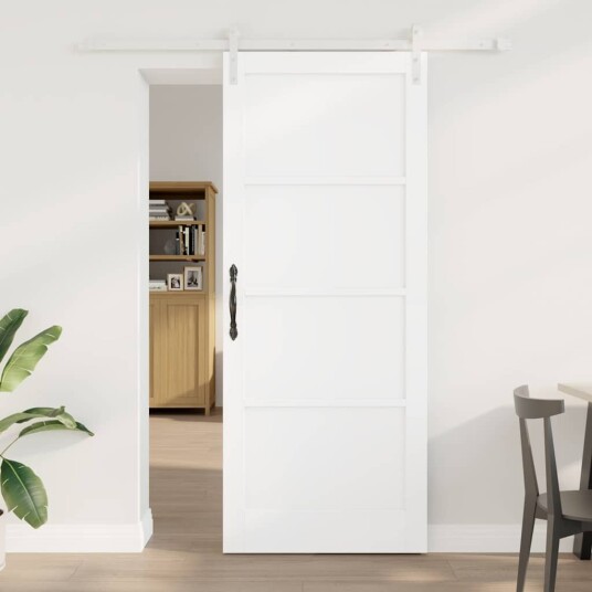 vidaXL Glidende Dør med Utstyrspakke Hvit 86x211 cm Massiv Tre Furutre