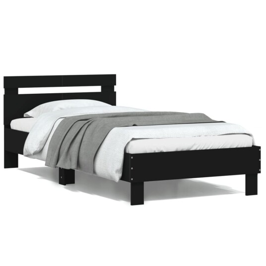 vidaXL Sengeramme med hodegavl og LED-lys svart 100x200 cm 8721012240599