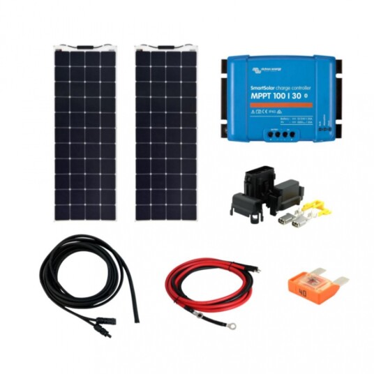 Solcellepakke båt Medium 320W 146x54 2 stk.160w fleksible panel Solcellepakke båt Medium 320W 146x54 2 stk.160w fleksible panel
