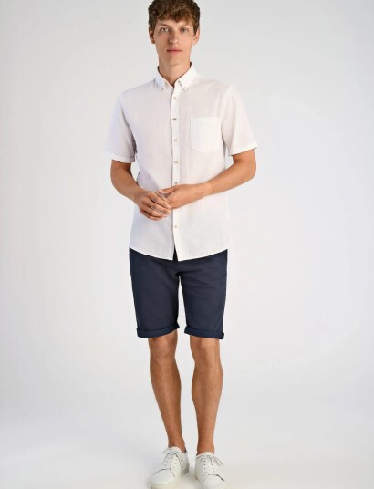 Lindbergh Cotton/Linen Shirt S/S   White   XXXL
