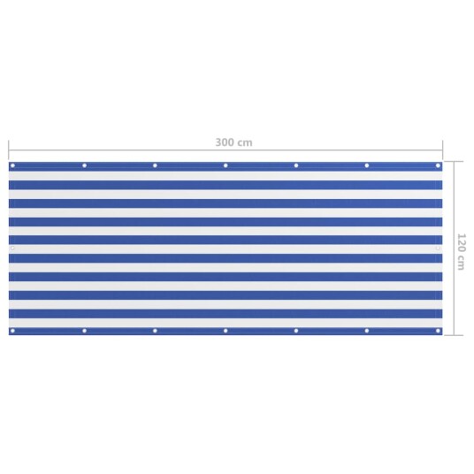 vidaXL Balkongskjerm hvit og blå 120x300 cm oxfordstoff