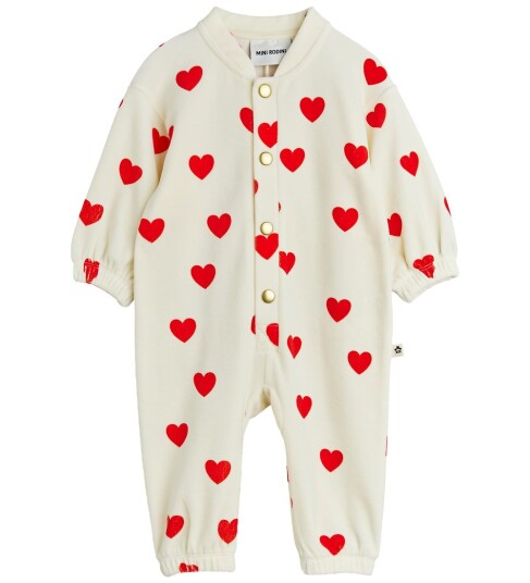 Mini Rodini Hearts Aop Velour Baby Jumpsuit Cream 80/86 Mini Rodini Hearts Aop Velour Baby Jumpsuit Cream 80/86