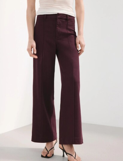 Mango High Waisted Wide Leg Jeans With Stitching Burgundy 36 Mango High Waisted Wide Leg Jeans With Stitching Burgundy 36