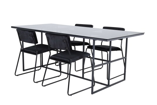 Venture Design Leif & Kenth spisegruppe Svart/svart 4 stoler & bord 200 x 90 cm