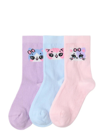 Lindex Sock 3 P Kawaii Purple 22/24