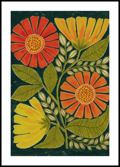 Colorful Folk Flowers Plakat / 50x70