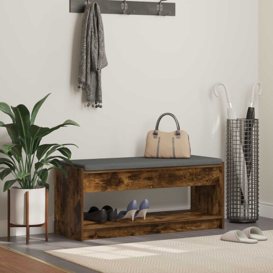 vidaXL Gangbenk Røkt Eik 103 x 38 x 45 cm Konstruert treverk og stoff
