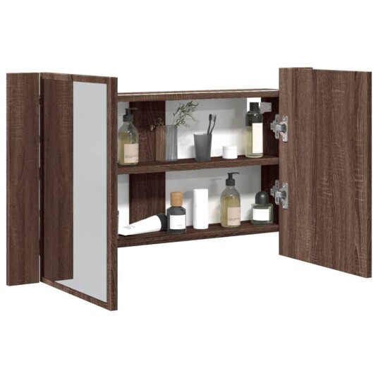  LED-speilskap brun eik 80x12x45 cm akryl