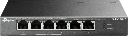 Switch tl-sg1006pp (skrivebord/sokkel, 6x10base-t / 100base-tx / 1000base-t, poe+ porter 4, tl-sg1006pp), Tp-link