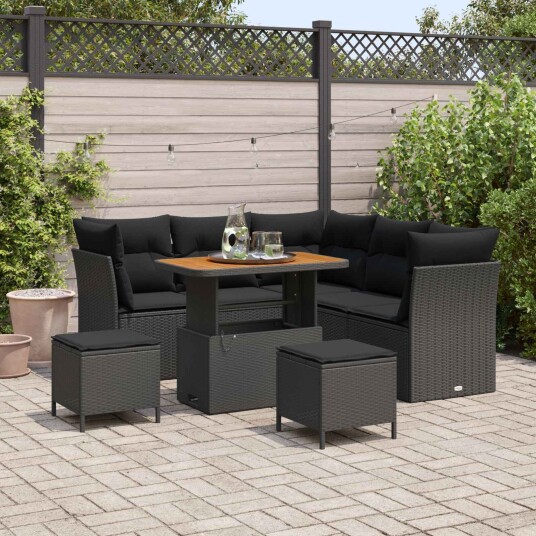 vidaXL Hagesofa Set 8 stk. 5 Antall seter Svart polyrotting