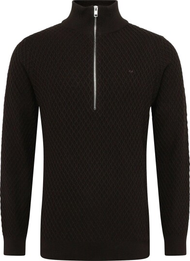 Lindbergh Half Zip Cable Knit Jumper DK BROWN MEL S