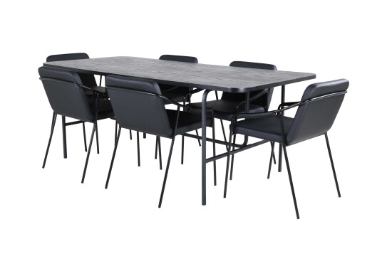 Venture Design Uno & Tvist spisegruppe Svart/svart 6 stoler & bord 200 x 90 cm