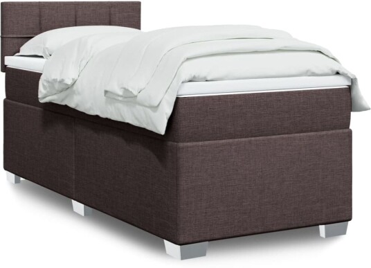 Seng med madrass boksfjær mørkebrun 90x200 cm stoff 8721102706561