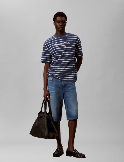 Calvin Klein Jeans Ss Stripe Casual Pique Calvin Te Navy L