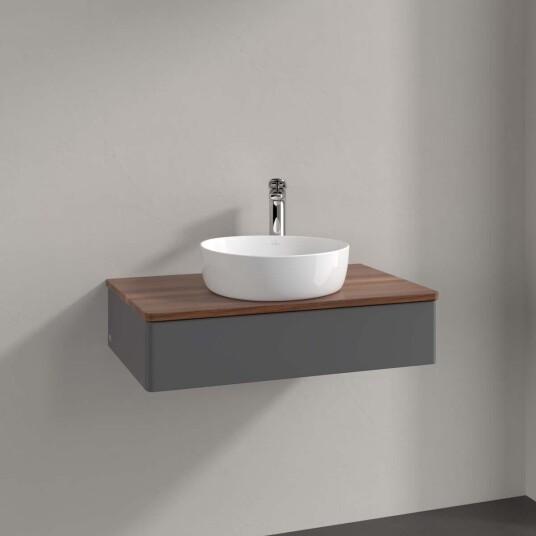 Villeroy & Boch Antao Servantskap med 1 skuff 80x50x19 cm m/lys Antrasitt/Valnøtt Villeroy & Boch Antao Servantskap med 1 skuff 80x50x19 cm m/lys Antrasitt/Valnøtt