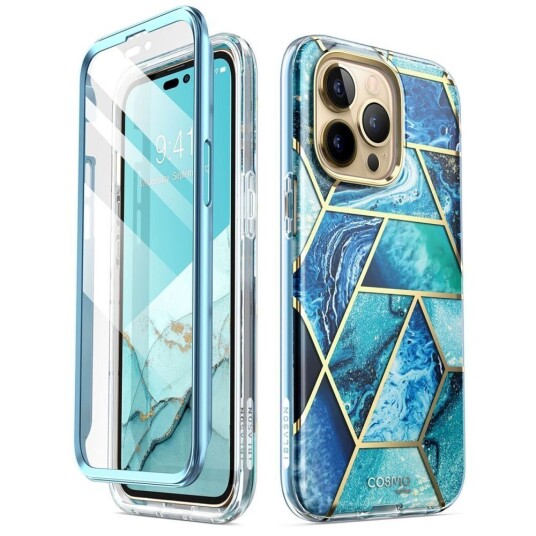 I-Blason iPhone 14 Pro Max i-Blason Cosmo Marble Deksel m. Skjermbeskytter - Ocean Blue