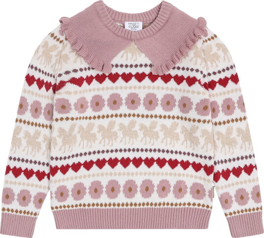 Hust and Claire Genser Strikk HcPippa Unicorn Ivory Hust and Claire 4 år (104) Genser Beige Brun Hvit Rosa Rød