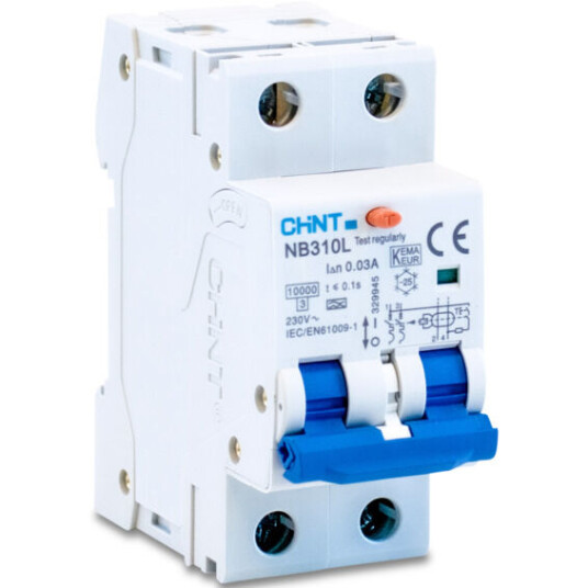 Chint Jordfeilautomat 2Modul 2P 10A B-kar 30mA 10 kA - 1604050