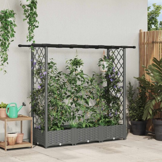 vidaXL Hevet Bed med Trellis og Tak Lysegrå 164 x 40 x 121 cm PP