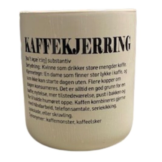 Krus definisjon Kaffekjerrin hvit m/sort tekst