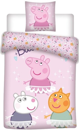 Licens Peppa Gris sengetøy 100% bomull Junior sengetøy 100x140 cm Peppa Gris Frida Får og Kaja Kat