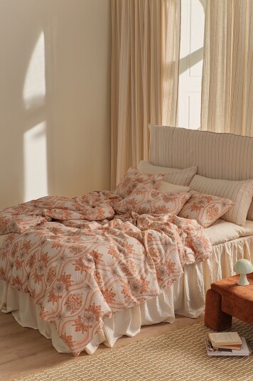 Ellos Home Sengesett Elly Happy i resirkulert halvlinne 2 eller 3 stykker Rosa