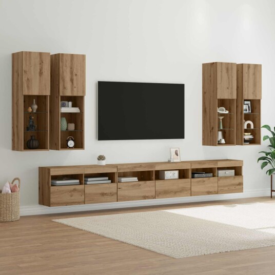 TV vegghyllesett Veggmontert 7 pcs Artisan Eik Konstruert tre TV vegghyllesett Veggmontert 7 pcs Artisan Eik Konstruert tre