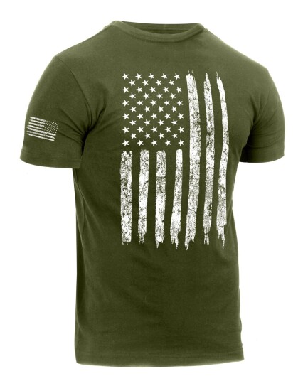 Rothco T skjorte Distressed US Flag Grønn Oliven